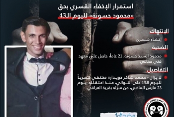  استمرار الإخفاء القسري بحق «محمود حسونة» لليوم الـ43 على التوالي